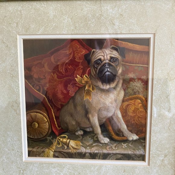 NY Artist Elaine Vollherbst Pampered Pug Puppy Dog Print Wood Frame Glass Art - Picture 3 of 14